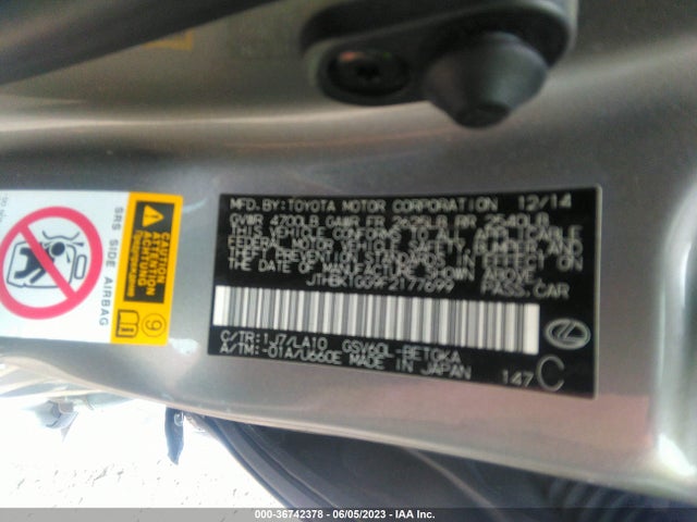 JTHBK1GG9F2177699 Lexus ES 350