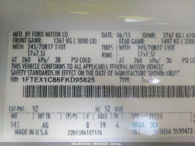 1FTEX1C86FKD95825 Ford F-150 Xl/xlt