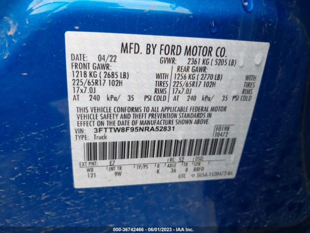 3FTTW8F95NRA52831 Ford Maverick Xl/xlt/lariat