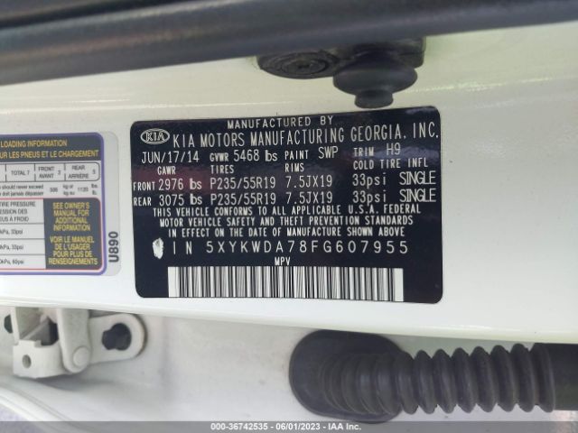 5XYKWDA78FG607955 KIA SORENTO SX