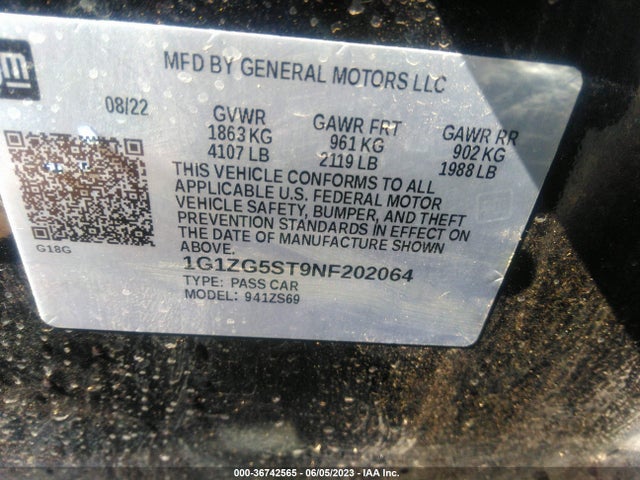 2022 CHEVROLET MALIBU RS VIN: 1G1ZG5ST9NF202064