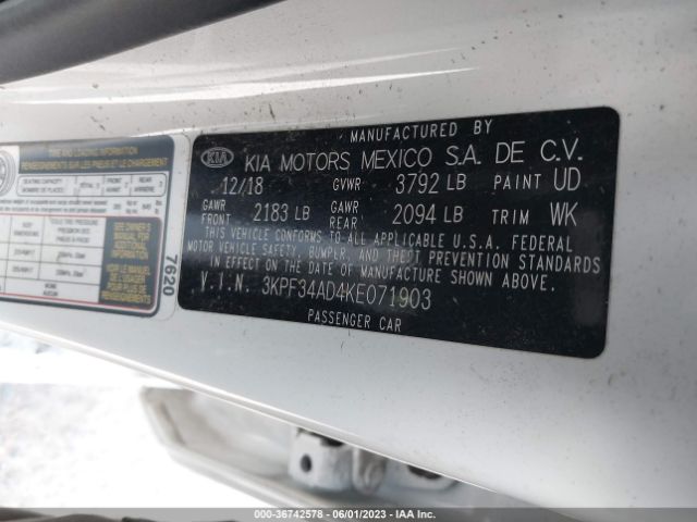 3KPF34AD4KE071903 KIA FORTE S