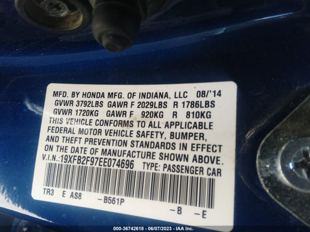 Honda Civic Sedan Ex-l 2014 19XFB2F97EE074696 Image 9