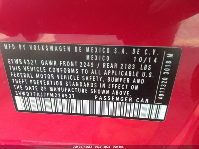 2015 VOLKSWAGEN JETTA SEDAN 1.8T SE VIN: 3VWD17AJ7FM226537