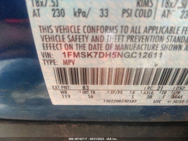 1FMSK7DH5NGC12611 Ford EXPLORER XLT