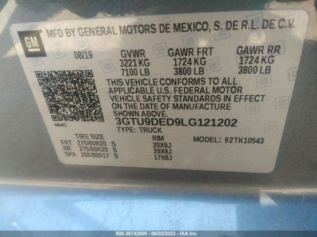 3GTU9DED9LG121202 GMC Sierra 1500 Slt