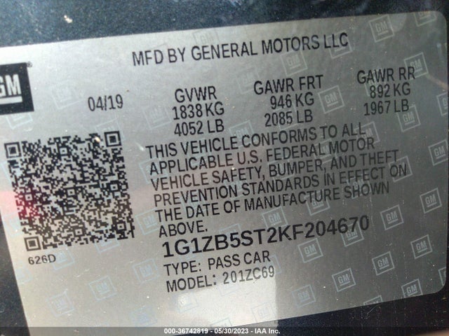 Chevrolet MALIBU LS 2019 1G1ZB5ST2KF204670 Image 9