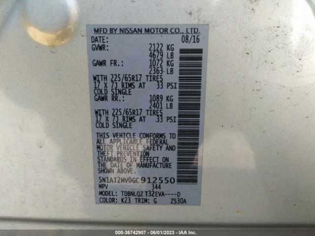 5N1AT2MV0GC912550 Nissan ROGUE SV