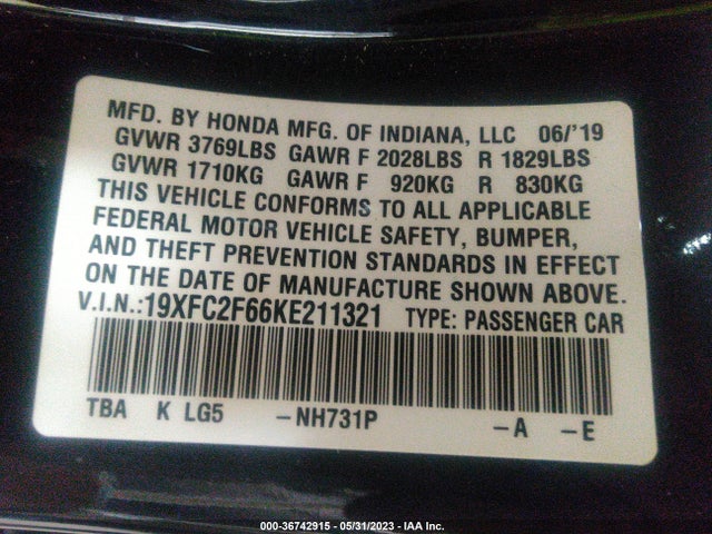 Honda Civic Sedan Lx 2019 19XFC2F66KE211321 Image 10