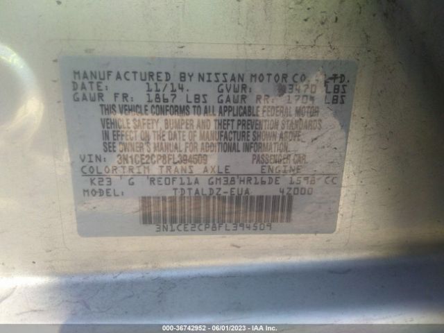 3N1CE2CP8FL394509 Nissan Versa Note S/s Plus/sv/sr/sl