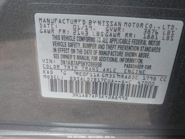 Nissan SENTRA SV 2019 3N1AB7AP5KY288998 Image 11