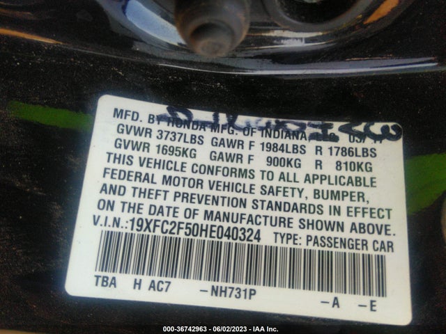 Honda Civic Sedan Lx 2017 19XFC2F50HE040324 Image 9