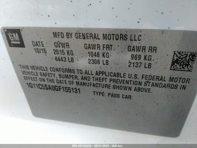 Chevrolet Malibu Limited Lt 2016 1G11C5SA0GF155131 Image 9