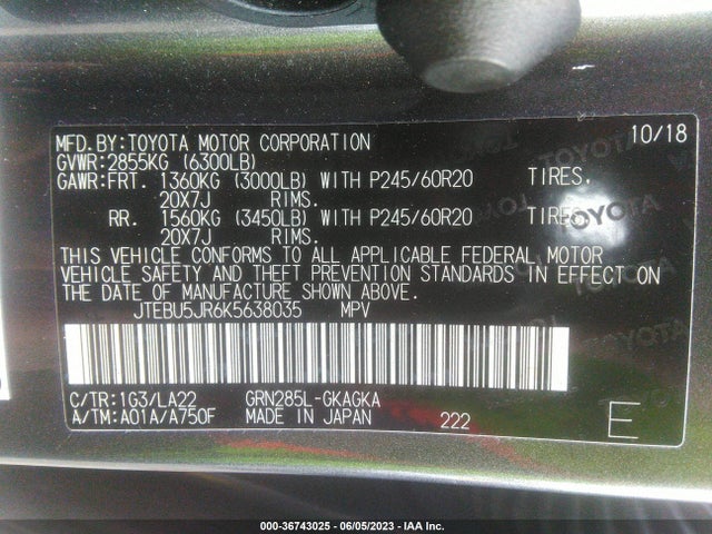 Toyota 4runner Limited 2019 JTEBU5JR6K5638035 Image 9