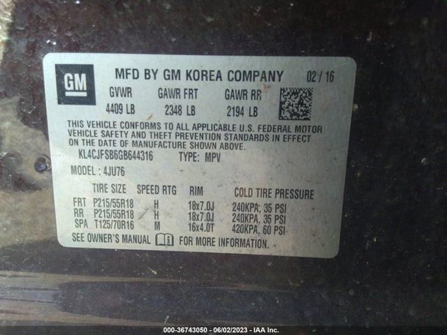 KL4CJFSB6GB644316 Buick Encore Convenience