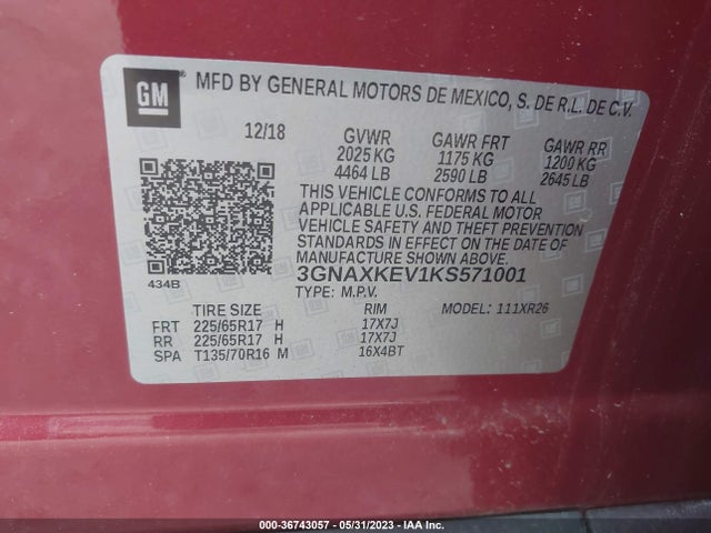 Chevrolet EQUINOX LT 2019 3GNAXKEV1KS571001 Image 10