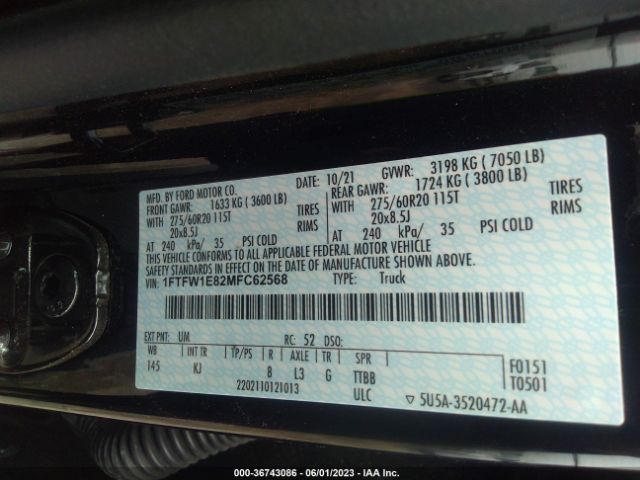 1FTFW1E82MFC62568 Ford F-150 Xl/xlt/lariat