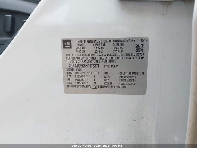 Chevrolet EQUINOX LT 2017 2GNALCEK5H1575371 Image 9