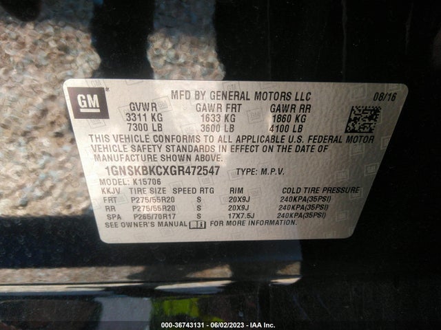 Chevrolet Tahoe Lt 2016 1GNSKBKCXGR472547 Image 9