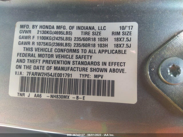 Honda CR-V EX 2018 7FARW2H54JE001791 Image 9