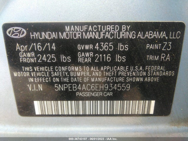 Hyundai SONATA GLS 2014 5NPEB4AC6EH934559 Image 9