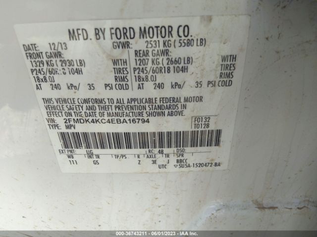 2FMDK4KC4EBA16794 Ford Edge Limited