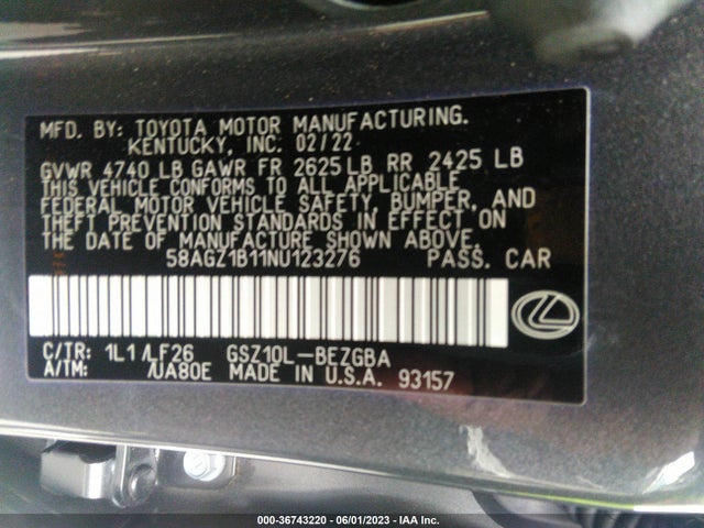 58AGZ1B11NU123276 Lexus Es Es 350 F Sport