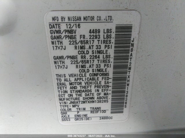 Nissan ROGUE S 2017 JN8AT2MTXHW138265 Image 9