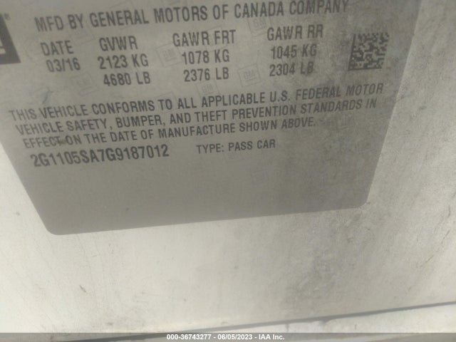 Chevrolet IMPALA LT 2016 2G1105SA7G9187012 Image 10