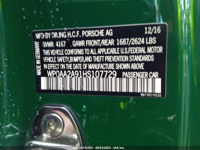 2017 Porsche 911, VIN: WP0AA2A91HS107729