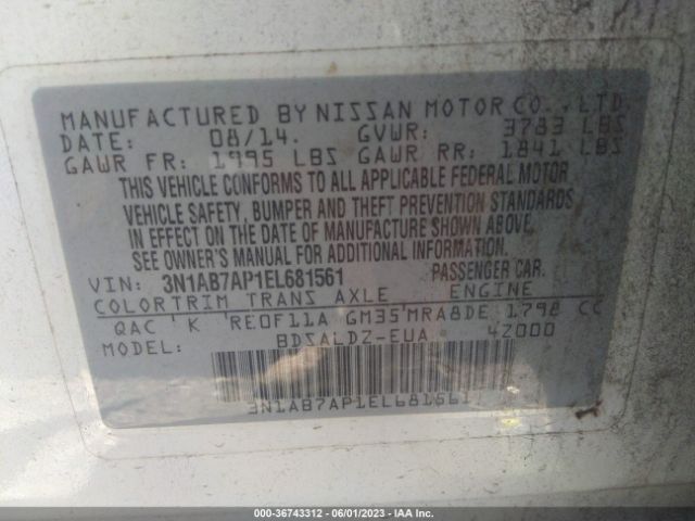 3N1AB7AP1EL681561 Nissan Sentra S/fe+ S/sv/fe+ Sv/sr/sl