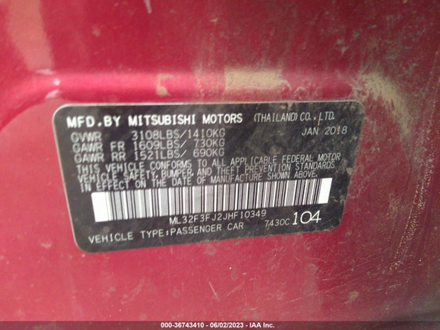 ML32F3FJ2JHF10349 Mitsubishi Mirage G4 Es