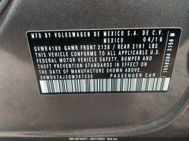 3VWD67AJ2GM367339 Volkswagen Jetta Sedan 1.4t Se W/connectivity
