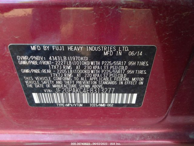 JF2GPAKC4E8313277 Subaru Xv Crosstrek Limited