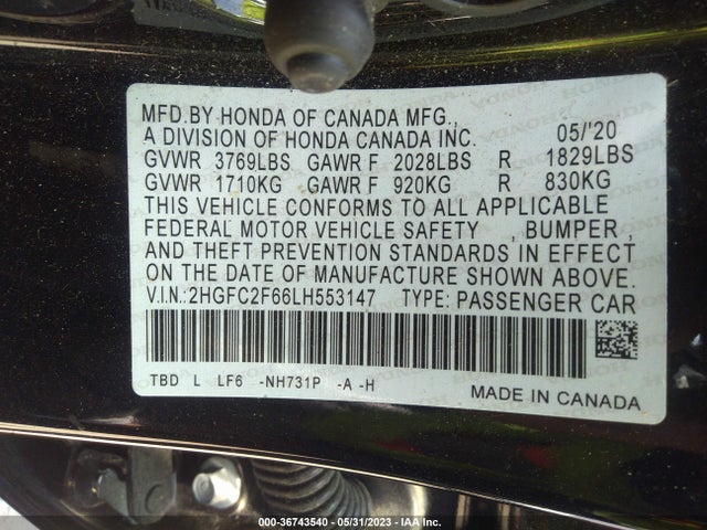 Honda Civic Sedan Lx 2020 2HGFC2F66LH553147 Image 9