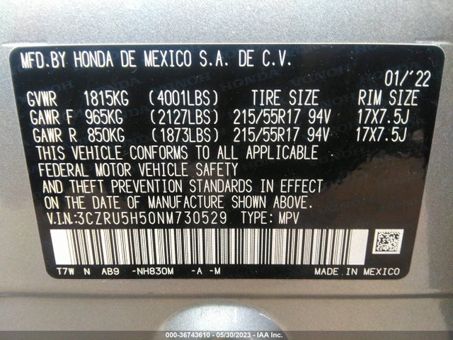 Honda HR-V EX 2022 3CZRU5H50NM730529 Image 9