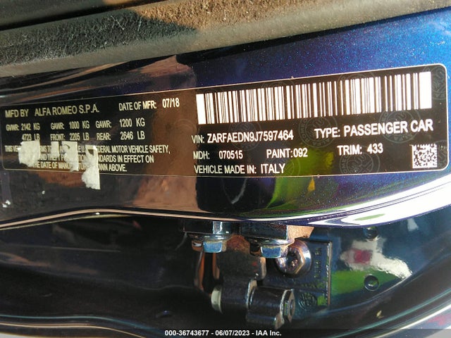 ZARFAEDN9J7597464 Alfa Romeo Giulia