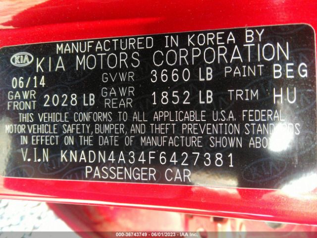 KNADN4A34F6427381 KIA RIO EX