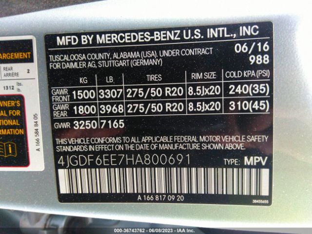4JGDF6EE7HA800691 Mercedes-Benz Gls Gls 450