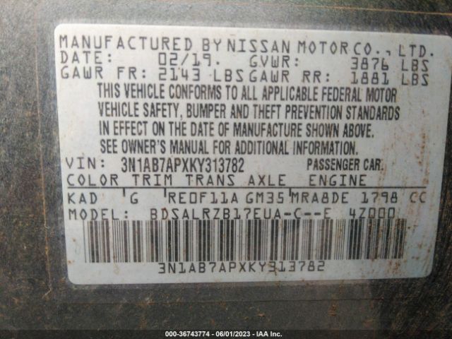 3N1AB7APXKY313782 Nissan SENTRA SR