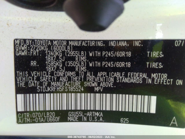 Toyota Highlander Xle V6 2015 5TDJKRFH5FS185524 Image 9