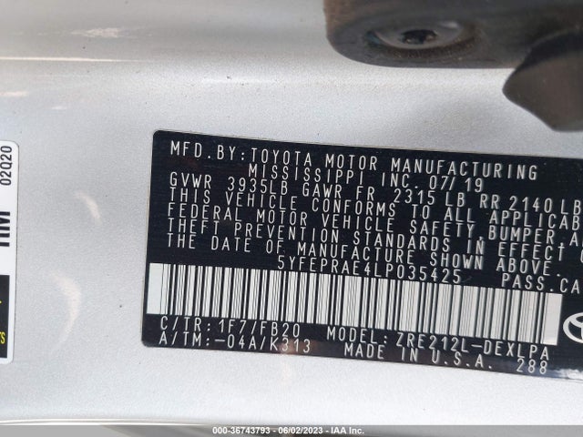 Toyota COROLLA LE 2020 5YFEPRAE4LP035425 Image 10