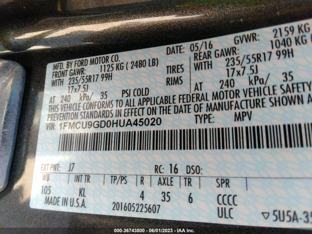 Ford ESCAPE SE 2017 1FMCU9GD0HUA45020 Image 10