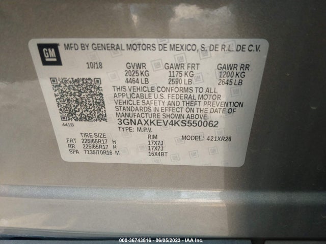 Chevrolet EQUINOX LT 2019 3GNAXKEV4KS550062 Image 9
