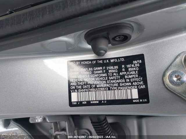 Honda Civic Hatchback Ex 2018 SHHFK7H59JU235513 Image 9