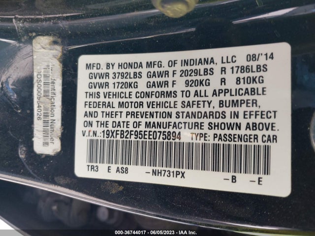 Honda Civic Sedan Ex-l 2014 19XFB2F95EE075894 Image 10