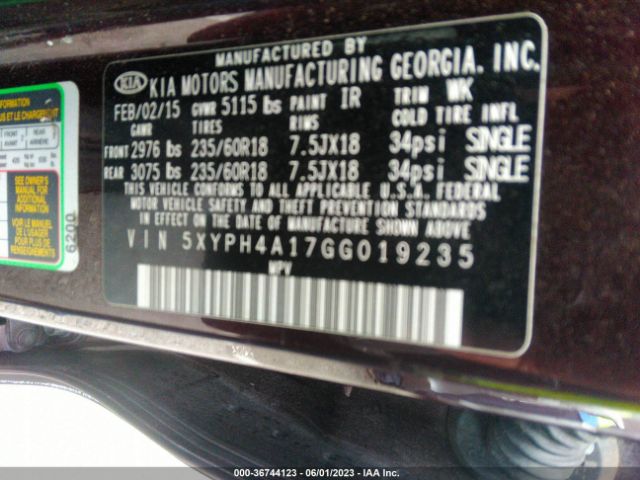 5XYPH4A17GG019235 KIA SORENTO EX