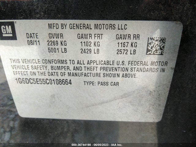 2012 CADILLAC CTS SEDAN VIN: 1G6DC5E55C0108664