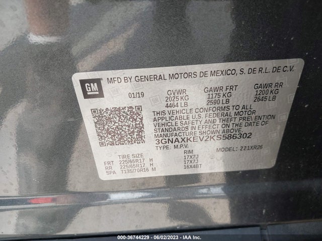 Chevrolet EQUINOX LT 2019 3GNAXKEV2KS586302 Image 9