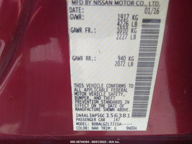 1N4AL3AP5GC156381 Nissan ALTIMA 2.5